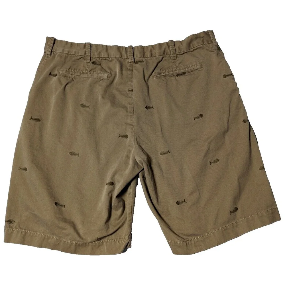 OLD NAVY‎ SURPLUS Co FISH BONE GEO Men 40x11 Cotton Brown Embroidered Shorts